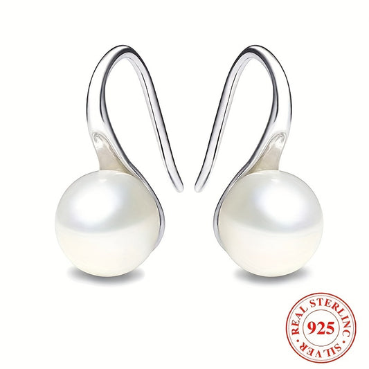 Sterling 925 Silver Faux Pearl Decor Hook Earrings - Elegant Luxury Ornaments